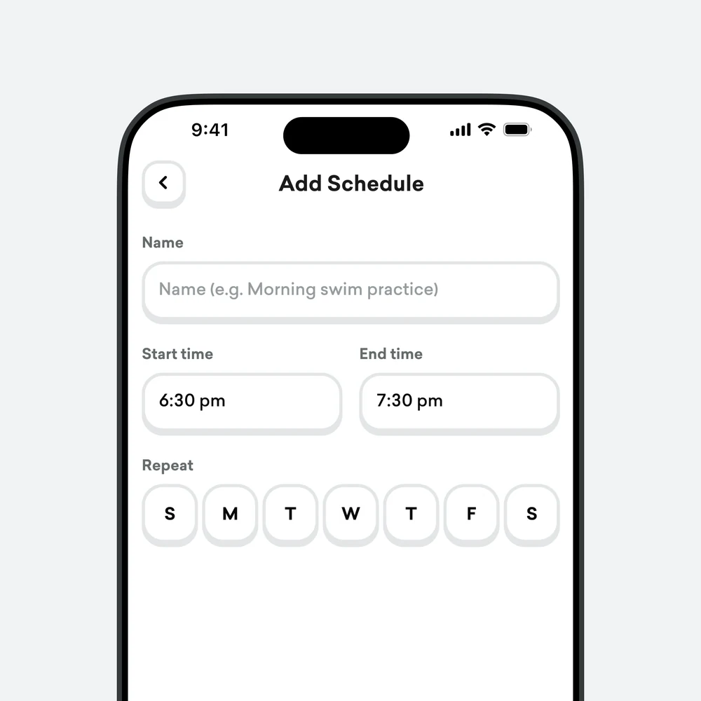 Adding a practice with a start time, an end time, and the days of the week it repeats